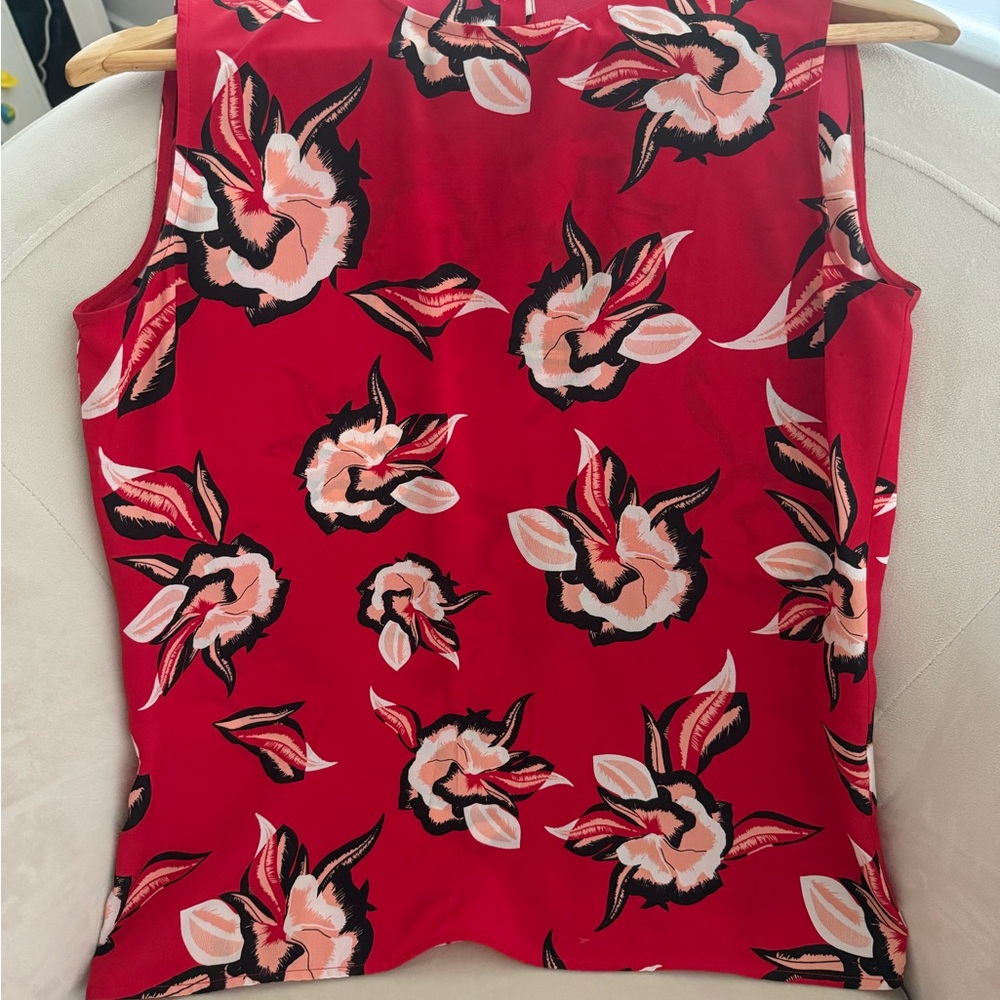 Diane Von Furstenberg Red Sleeveless Floral Tank Top